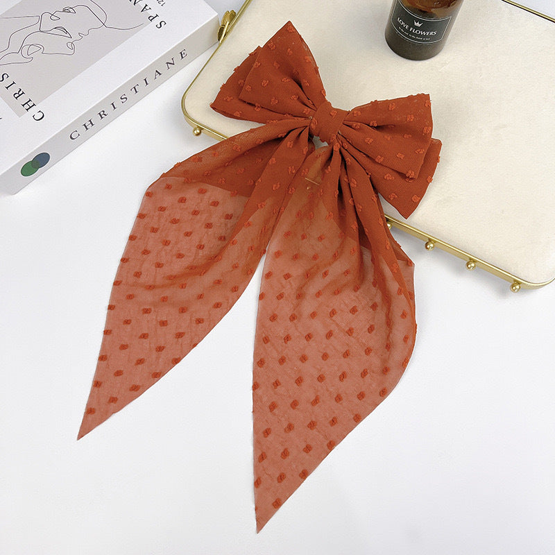 Wholesale Chiffon Long Polka Dot Fabric Big Bow Hair Clip